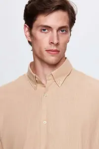 D'S Damat Ds Damat Comfort Mink Button Collar Relaxed Cut Linen Look 100% Cotton Shirt - Image 2