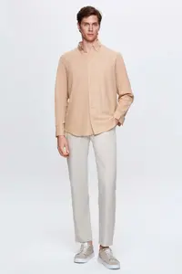 D'S Damat Ds Damat Comfort Mink Button Collar Relaxed Cut Linen Look 100% Cotton Shirt - Image 4