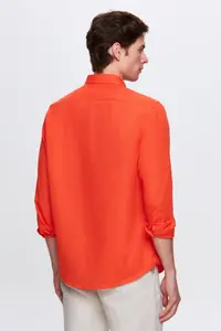 D'S Damat Ds Damat Comfort Orange Button Collar Relaxed Cut Linen Look 100% Cotton Shirt - Image 4