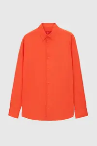 D'S Damat Ds Damat Comfort Orange Button Collar Relaxed Cut Linen Look 100% Cotton Shirt - Image 5