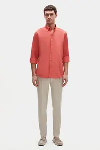 D'S Damat Ds Damat Comfort Pomegranate Blossom Button Collar Relaxed Cut Linen Look 100% Cotton Shirt - Image 4