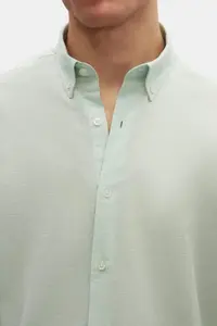 D'S Damat Ds Damat Comfort Water Green Button Collar Relaxed Cut Linen Look 100% Cotton Shirt - Image 3