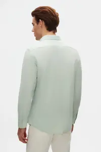 D'S Damat Ds Damat Comfort Water Green Button Collar Relaxed Cut Linen Look 100% Cotton Shirt - Image 6