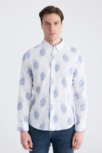 D'S Damat Ds Damat slim Fit Blue Printed 100% Cotton Shirt