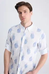D'S Damat Ds Damat slim Fit Blue Printed 100% Cotton Shirt - Image 4