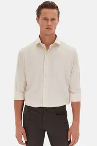 D'S Damat Ds Damat Slim Fit Beige Italian Collar Dobby Long Sleeve Easy to Iron Breathable Four Seasons - Image 2