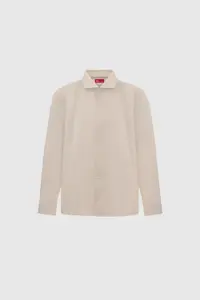 D'S Damat Ds Damat Slim Fit Beige Italian Collar Dobby Long Sleeve Easy to Iron Breathable Four Seasons - Image 5