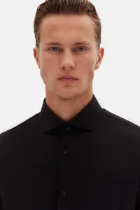 D'S Damat Ds Damat Slim Fit Black Italian Collar Dobby Long Sleeve Easy to Iron Breathable Four Seasons - Image 3
