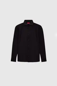 D'S Damat Ds Damat Slim Fit Black Italian Collar Dobby Long Sleeve Easy to Iron Breathable Four Seasons - Image 5
