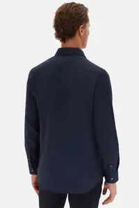 D'S Damat Ds Damat Slim Fit Navy Blue Italian Collar Dobby Long Sleeve Easy Ironable Breathable Four-piece - Image 4