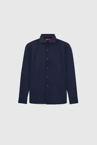 D'S Damat Ds Damat Slim Fit Navy Blue Italian Collar Dobby Long Sleeve Easy Ironable Breathable Four-piece - Image 5