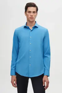 D'S Damat Ds Damat Slim Fit Blue Classic Tie Holder Long Sleeve Easily Ironable Shirt