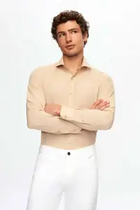 D'S Damat Ds Damat Slim Fit Beige Classic Tie Holder Long Sleeve Easily Ironable Shirt - Image 2