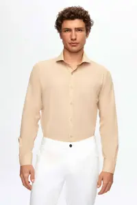 D'S Damat Ds Damat Slim Fit Beige Classic Tie Holder Long Sleeve Easily Ironable Shirt - Image 4