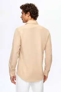 D'S Damat Ds Damat Slim Fit Beige Classic Tie Holder Long Sleeve Easily Ironable Shirt - Image 6