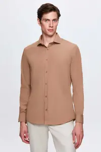 D'S Damat Ds Damat Slim Fit Brown Classic Tie Holder Long Sleeve Easily Ironable Shirt