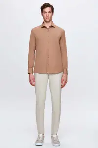D'S Damat Ds Damat Slim Fit Brown Classic Tie Holder Long Sleeve Easily Ironable Shirt - Image 4