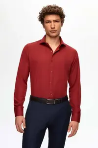 D'S Damat Ds Damat Slim Fit Claret Red Classic Tie Holder Long Sleeve Easily Ironable Shirt