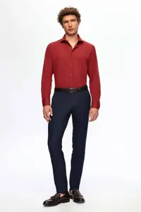 D'S Damat Ds Damat Slim Fit Claret Red Classic Tie Holder Long Sleeve Easily Ironable Shirt - Image 6