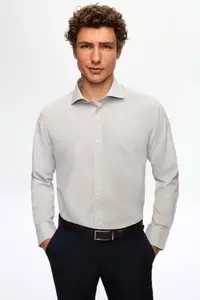 D'S Damat Ds Damat Slim Fit Gray Classic Tie Holder Long Sleeve Easily Ironable Shirt