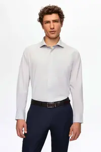 D'S Damat Ds Damat Slim Fit Gray Classic Tie Holder Long Sleeve Easily Ironable Shirt - Image 3