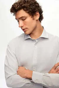 D'S Damat Ds Damat Slim Fit Gray Classic Tie Holder Long Sleeve Easily Ironable Shirt - Image 4