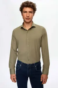 D'S Damat Ds Damat Slim Fit Khaki Classic Tie Long Sleeve Easily Ironable Shirt - Image 2