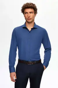 D'S Damat Ds Damat Slim Fit Navy Blue Classic Tie Long Sleeve Easily Ironable Shirt