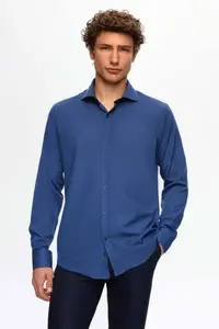 D'S Damat Ds Damat Slim Fit Navy Blue Classic Tie Long Sleeve Easily Ironable Shirt - Image 2