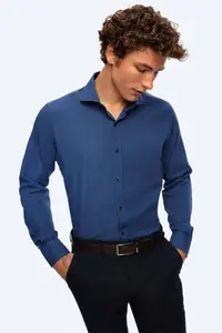 D'S Damat Ds Damat Slim Fit Navy Blue Classic Tie Long Sleeve Easily Ironable Shirt - Image 4