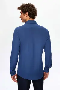 D'S Damat Ds Damat Slim Fit Navy Blue Classic Tie Long Sleeve Easily Ironable Shirt - Image 6