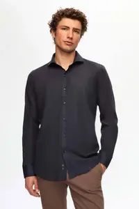 D'S Damat Ds Damat Slim Fit Navy Blue Classic Tie Long Sleeve Easily Ironable Shirt - Image 2
