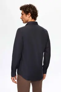 D'S Damat Ds Damat Slim Fit Navy Blue Classic Tie Long Sleeve Easily Ironable Shirt - Image 4