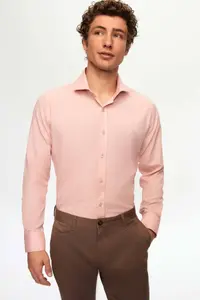 D'S Damat Slim Fit Dusty Rose Italian Collar Slim Cut Classic Tie Long Sleeve Easy to Iron