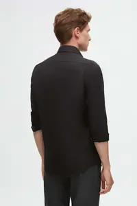 D'S Damat Ds Damat Slim Fit Black Italian Collar Easy-Iron 2-Piece Shirt - Image 3