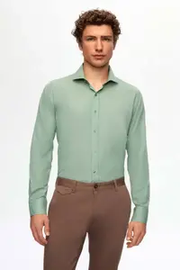 D'S Damat Ds Damat Slim Fit Green Italian Collar Easy-Iron 2-Piece Shirt - Image 2