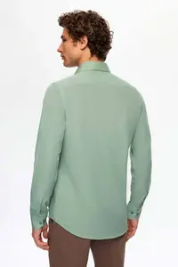 D'S Damat Ds Damat Slim Fit Green Italian Collar Easy-Iron 2-Piece Shirt - Image 3