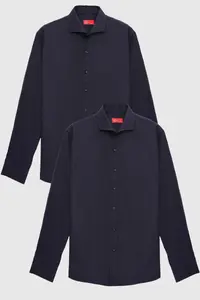 D'S Damat Ds Damat Slim Fit Navy Blue Italian Collar Easy-Iron 2-Piece Shirt - Image 5
