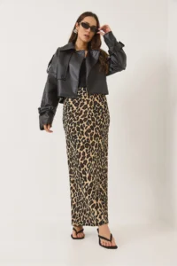 Bianco Lucci Women's Leopard Patterned Long Pencil Skirt with Elastic Waist 0258 - Image 2