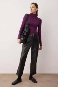 TRENDYOLMİLLA Purple Transparan Dog collar Flexible Normal Size Knitting Blouse - Image 2