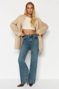 TRENDYOLMİLLA Mavi Soluk Efekt Vintage High Waist Wide Leg Wide Leg 100% Cotton Non-Stretch jeans - Image 3