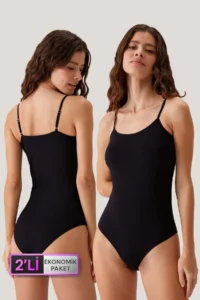 Pierre Cardin 2-Piece Economical Pack Black 3004 Thin Strap Basic Cotton Snap Fastener Body / Undershirt Set