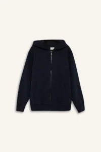 DeFacto Boy's Basic Plain Black Hooded School Cardigan with Zipper Pocket - Image 7