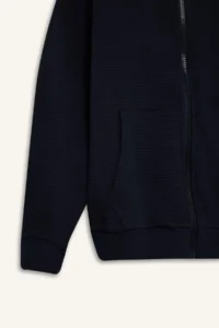 DeFacto Boy's Basic Plain Black Hooded School Cardigan with Zipper Pocket - Image 8