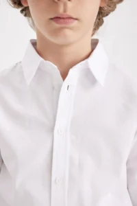 DeFacto Boy's Polo Neck Poplin Long Sleeve Basic Plain White School Shirt T8853a624au - Image 5