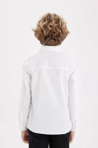 DeFacto Boy's Polo Neck Poplin Long Sleeve Basic Plain White School Shirt T8853a624au - Image 6