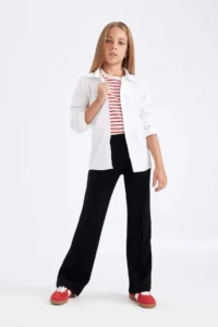 DeFacto Girl's Slim Fit Slim Fit Bengalin Long Sleeve Basic Plain White School Shirt K9023a624au - Image 2