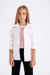 DeFacto Girl's Slim Fit Slim Fit Bengalin Long Sleeve Basic Plain White School Shirt K9023a624au - Image 4