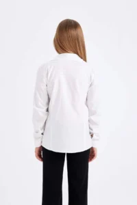 DeFacto Girl's Slim Fit Slim Fit Bengalin Long Sleeve Basic Plain White School Shirt K9023a624au - Image 6
