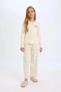 DeFacto DFC - Girl's Regular Fit Ribbed Camisole Printed Long Sleeve Pajama Set - Image 2